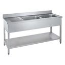 Spültisch Basic 16x6 mit 2 Becken rechts, Aufkantung und Grundboden