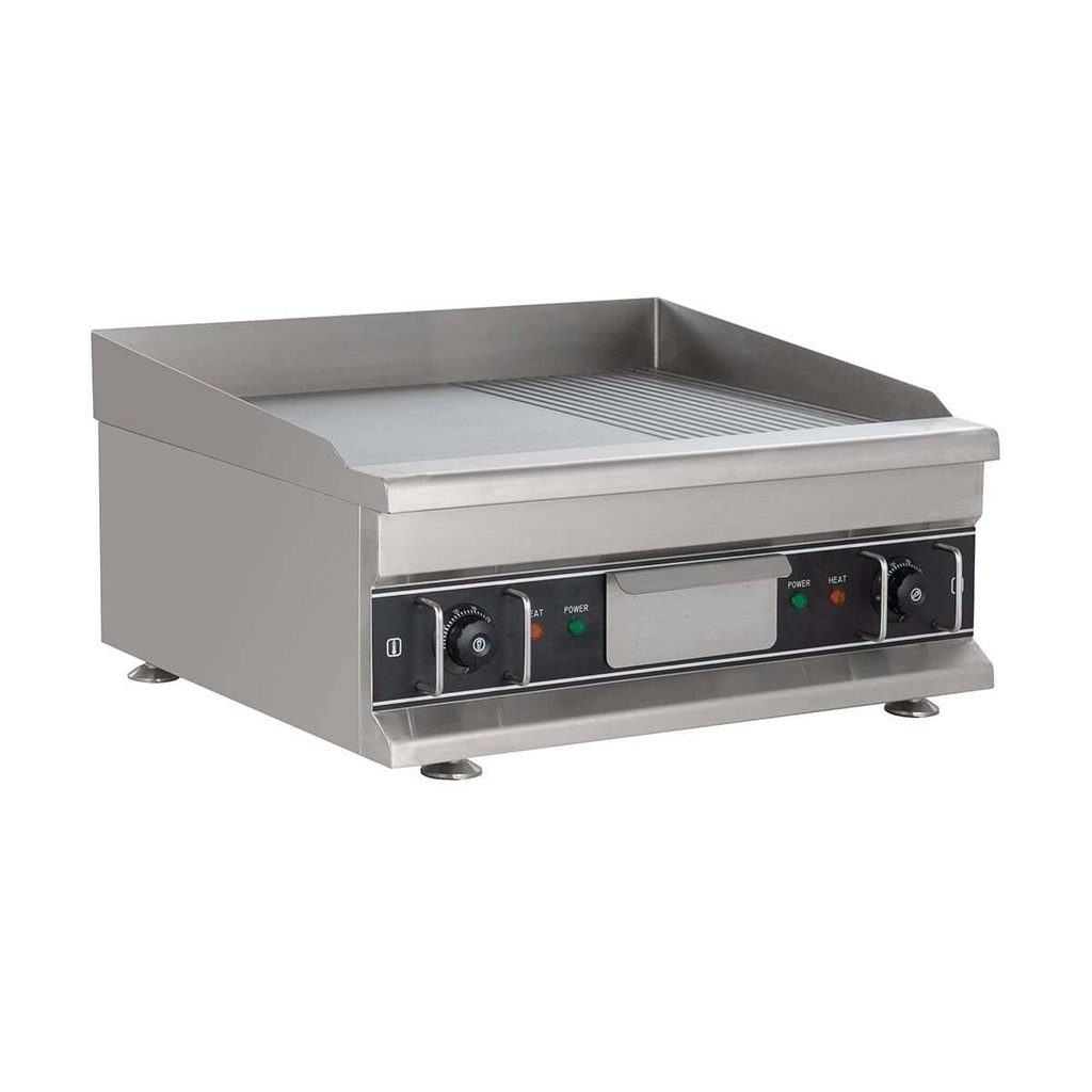 [GPE600G] Elektro-Grillplatte Eco 596x398 ½ glatt, ½ gerillt - Tischgerät