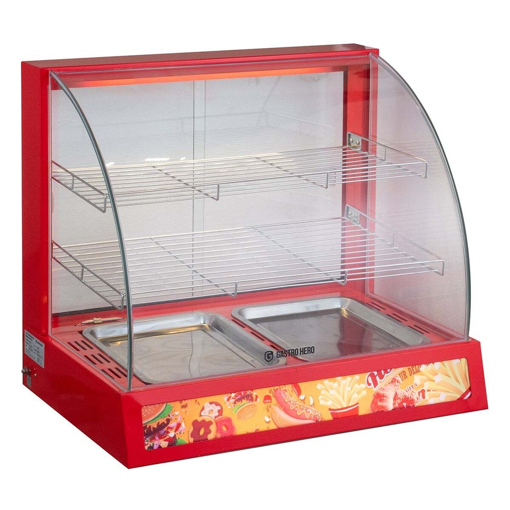 Warmhaltevitrine / Snackwärmer 660 mm, bis 85 °C, mit Beleuchtung