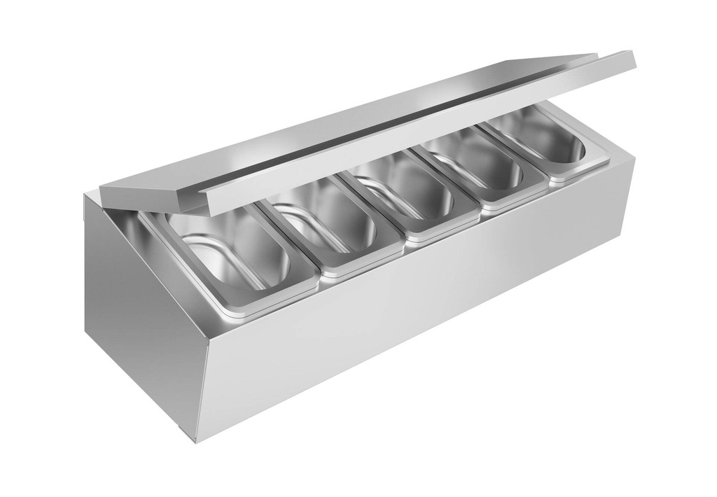 [GWB-ECO-5X1/6] Gewürzaufsatzborde 5 GN 1/6 mit Deckel (ohne GN Behälter)