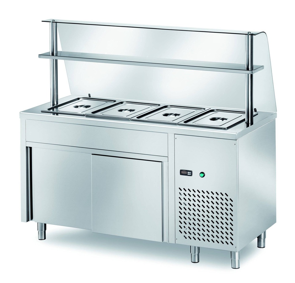 [STT/9] Ausgaben Kühltisch PROFI neutral mit Schiebetüren und Glasaufsatz 900x700x1400 - 2x GN 1/1