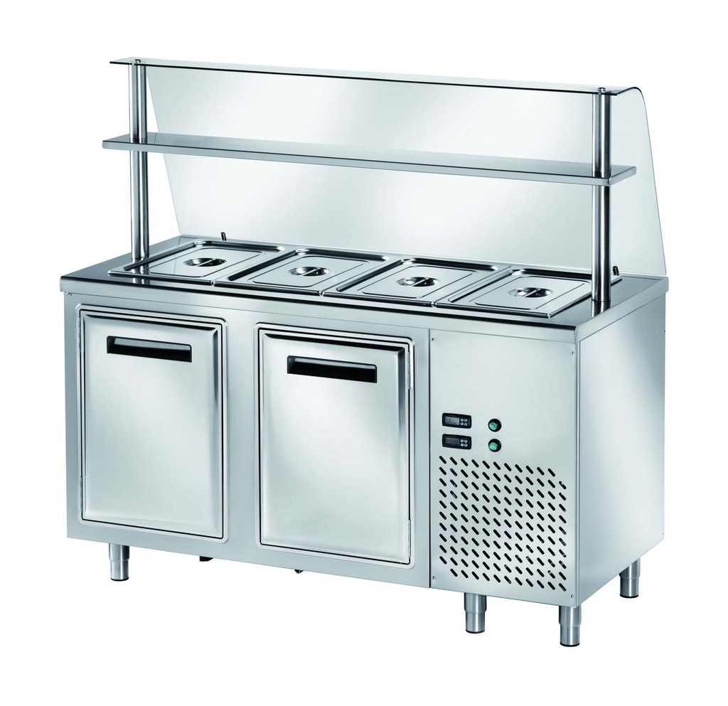 [TSV/15S] Ausgaben Kühltisch PROFI gekühlt B200 mit Flügeltüren 1500x700x890 - 4x GN 1/1