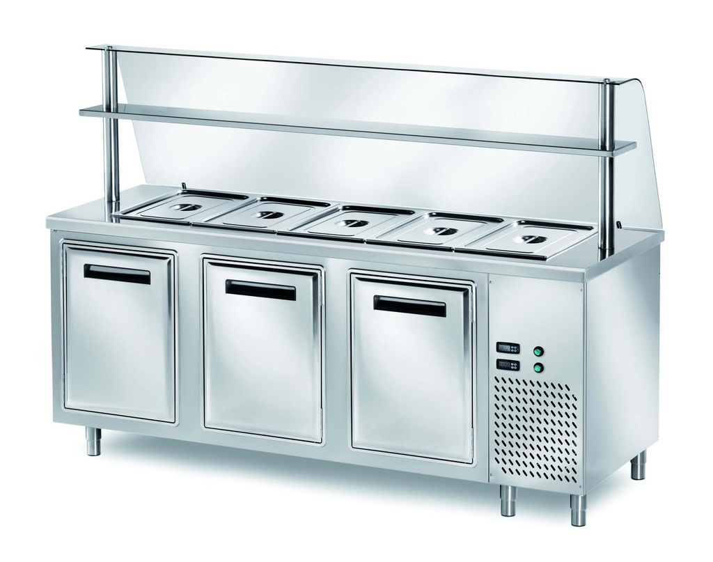 [TSV/20S] Ausgabe Kühltisch PROFI gekühlt B200 mit Flügeltüren 2000x700x890 - 5x GN 1/1