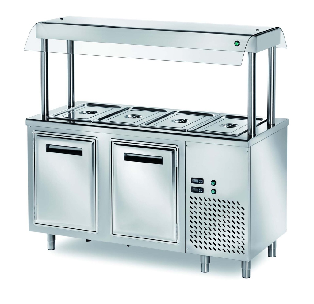 [TIN/15] Buffetinsel PROFI Kalt mit Flügeltüren und Hustenschutz 1500x700x1500 - 4x GN 1/1