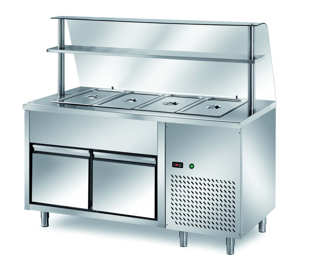 [TMV/15] Ausgaben Kühltisch PROFI B200 mit Schublade und Glasaufsatz 1500x700x1400 - 4GN1/1