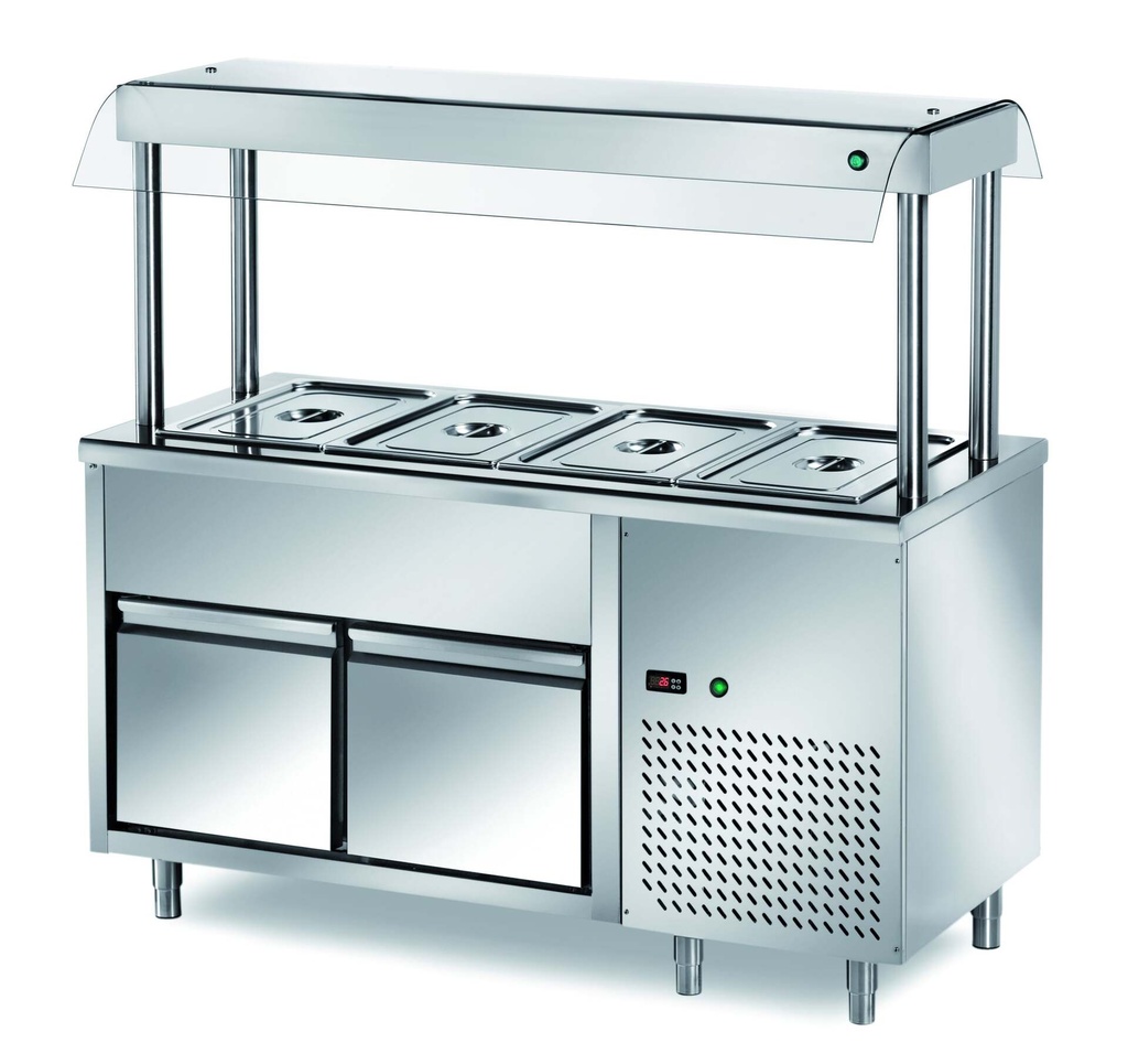 [TIM/12] Buffetinsel Kalt PROFI mit zwei Schubladen und Hustenschutz 1200x700x1500 - 3x GN 1/1