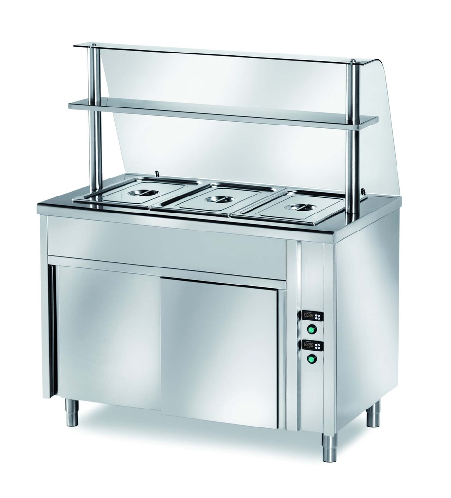 [SFC/12S] Ausgabe Warmhaltetisch PROFI belüftet mit Schiebetüren 1200x700x890 - 3x GN 1/1