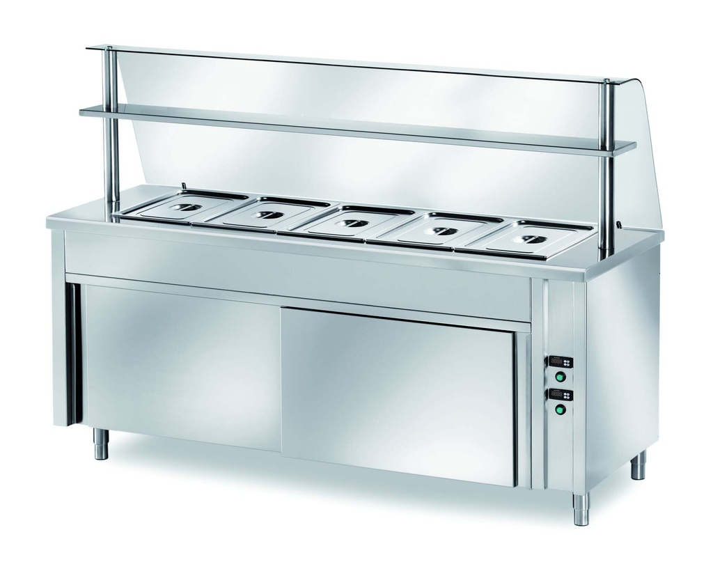 [SFC/20S] Ausgabe Warmhaltetisch PROFI belüftet mit Schiebetüren 2000x700x890 - 5x GN 1/1