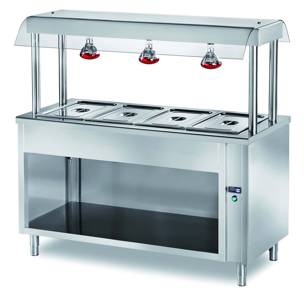 [VCC/20] Buffetinsel Warm PROFI offen mit Hustenschutz und Heizlampen 2000x700x1500 - 5x GN1/1