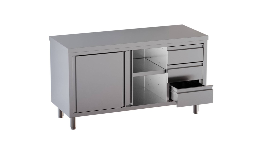 [ASS3SR-ECO1870] Edelstahl-Arbeitsschrank ECO 18x7 mit Schiebetüren ohne Aufkantung