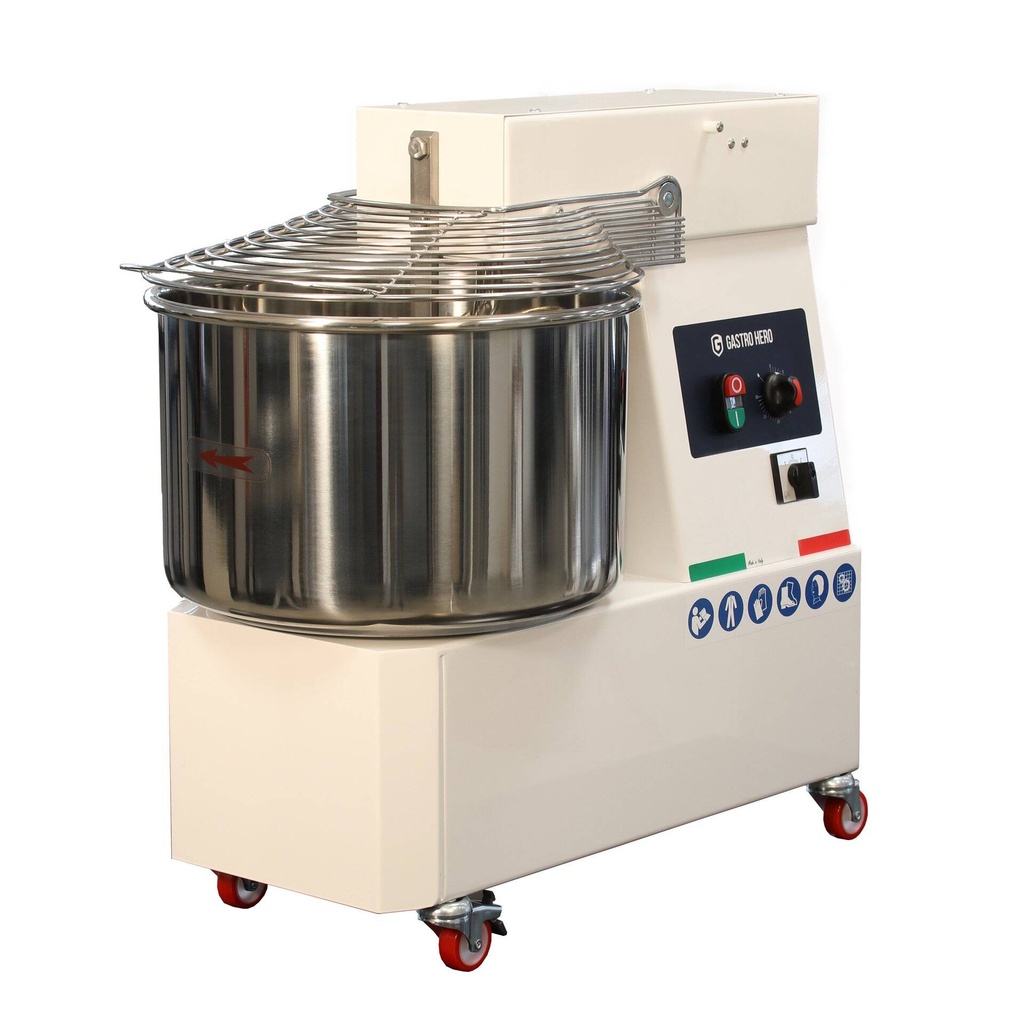 [STKM33F2G] Spiral-Teigknetmaschine PROFI 33 Liter 400V mit Rollen - fester Kopf und 2 Geschwindigkeiten