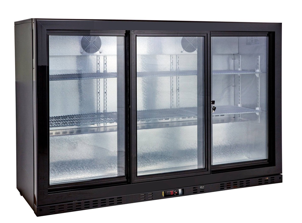 Barkühlschrank ECO 350 mit Schiebetüren schwarz, LED Beleuchtung, unterbaubar