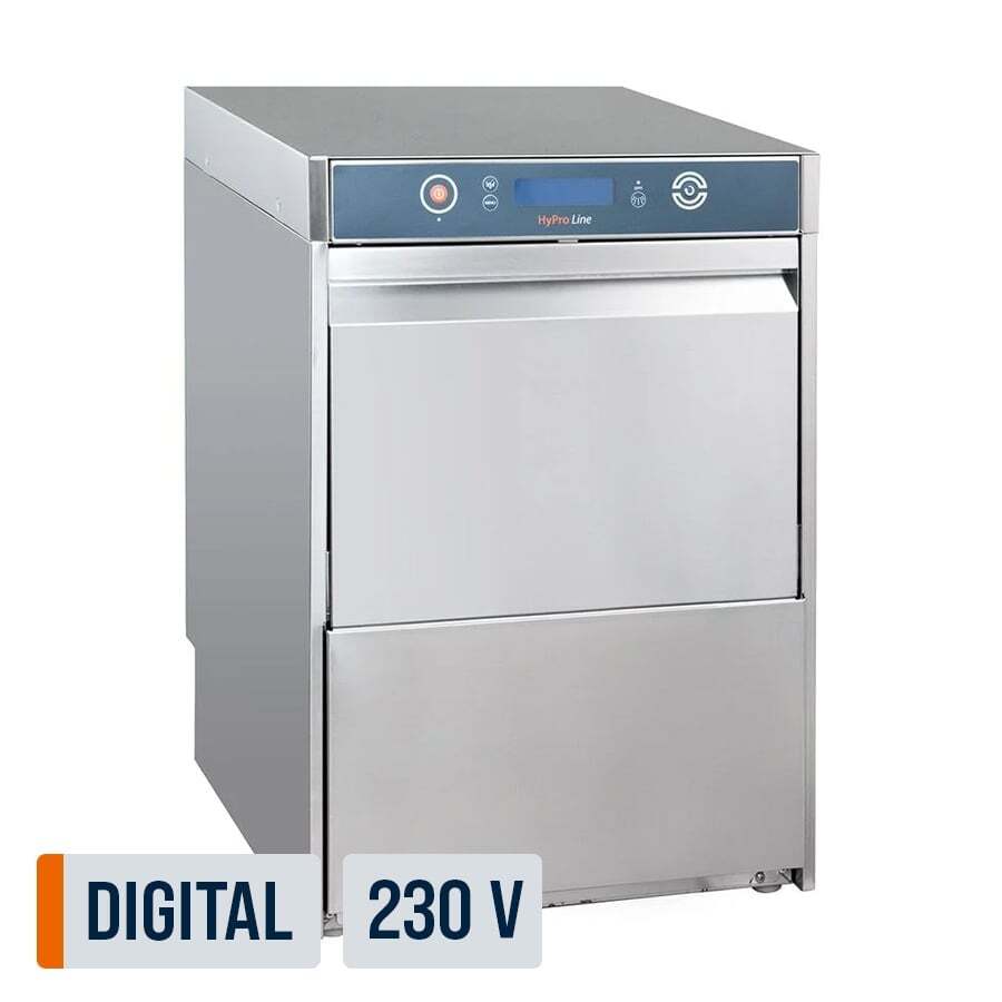 Gläserspülmaschine HYPRO Digital 40 SL 40x40 cm Korbmaß, mit Reiniger- & Klarspüldosierer, mit Ablaufpumpe & Drucksteigerungspumpe Made in Europe, 230 Volt