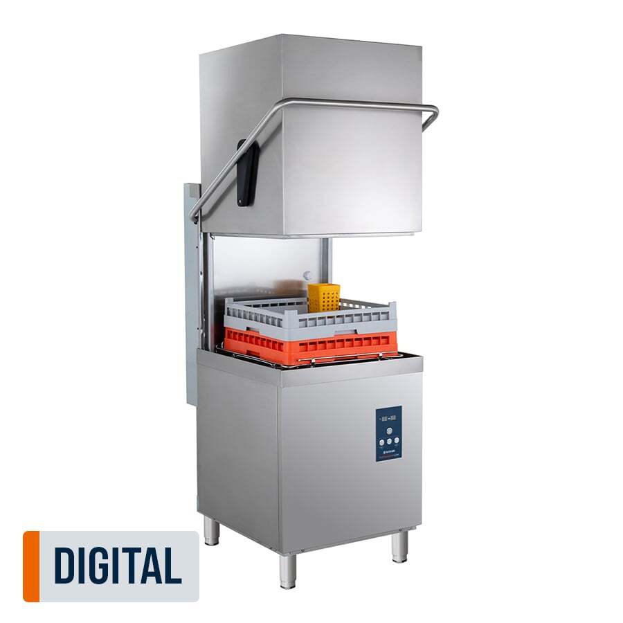 Haubenspülmaschine PROFI Digital 54 SL 50x50 cm Korbmaß, mit Reiniger- & Klarspüldosierer, mit Ablaufpumpe, Made in Europe, 400 Volt