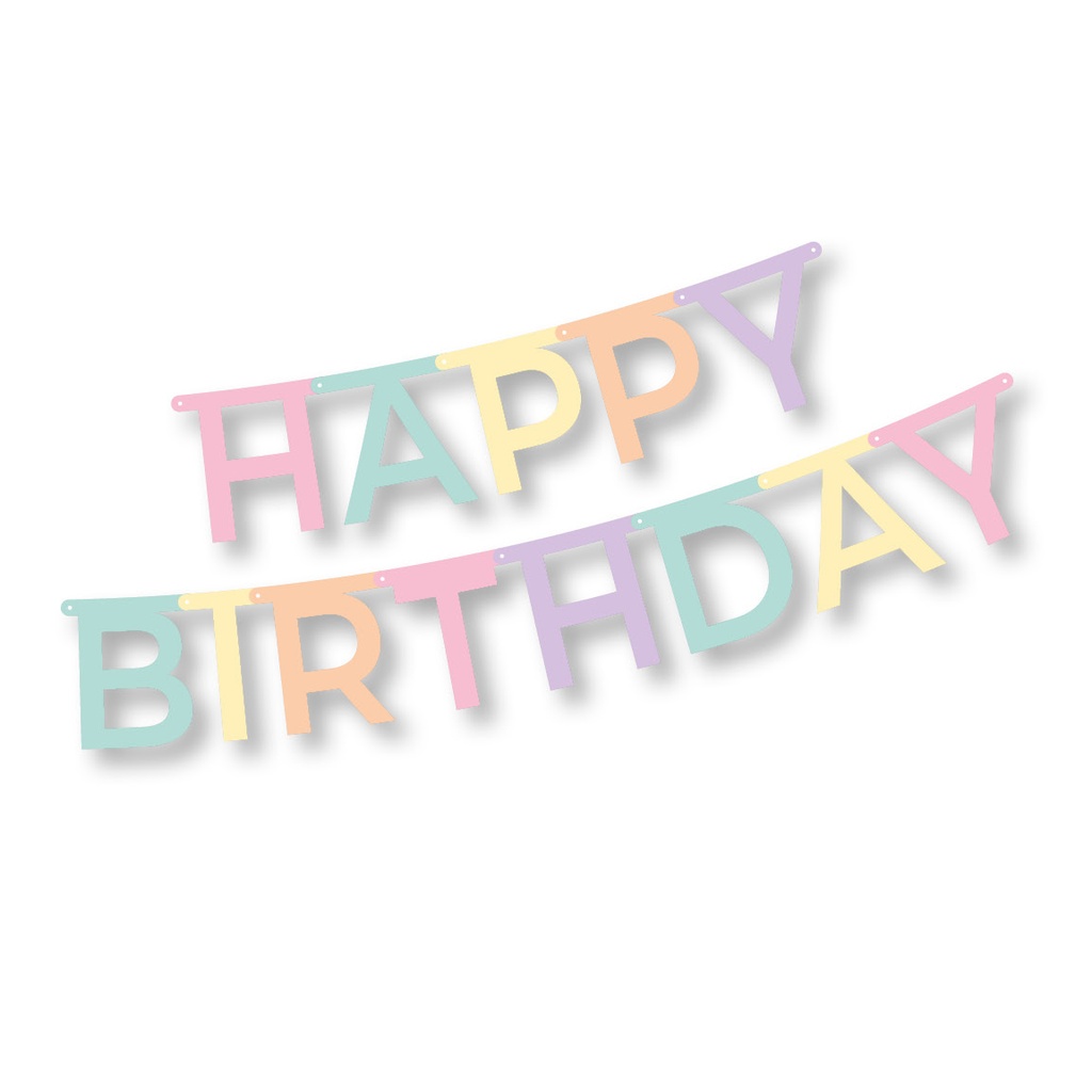 12 x Grußkette 1,8 m x 13,8 cm "Happy Birthday" pastell