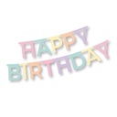12 x Grußkette 1,8 m x 13,8 cm "Happy Birthday" pastell