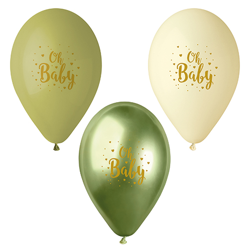 [37342] 12 x 6 Luftballons Ø 29 cm grün "Oh Baby"