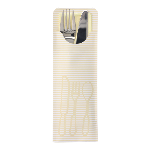[37382] 5 x 100 Bestecktaschen 23,5 cm x 7,9 cm creme inkl. farbiger Serviette