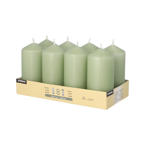 6 x 8 Stumpenkerzen Ø 47 mm · 100 mm jadegrün