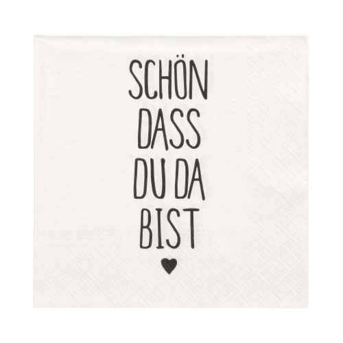 10 x 20 Servietten, 3-lagig 1/4-Falz 33 cm x 33 cm "Schön, dass du da bist"