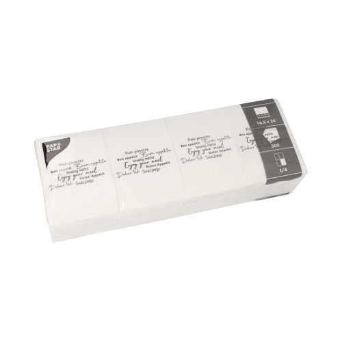 6 x 300 Snackservietten "DAILY Collection" 1/4-Falz 24 cm x 16,5 cm weiss "Enjoy your Meal"