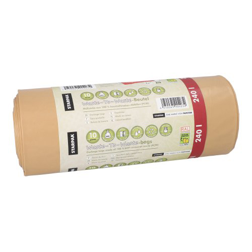 8 x 10 Müllsäcke aus 100% PCW "Waste-To-Waste" 240 l 126,5 cm x 103 cm braun