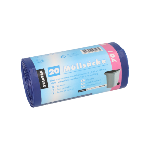 [90458] 25 x 20 Müllsäcke, HDPE 70 l 100 cm x 58 cm blau