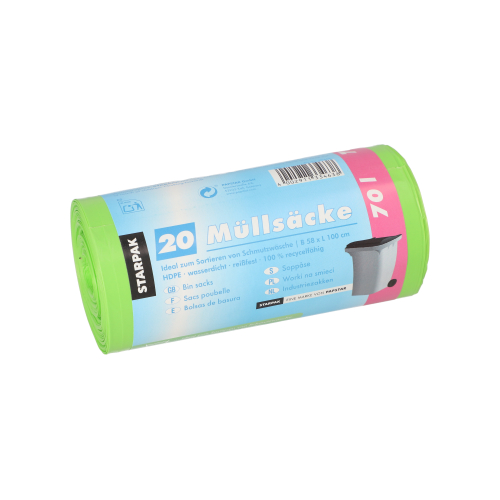 [90459] 25 x 20 Müllsäcke, HDPE 70 l 100 cm x 58 cm grün
