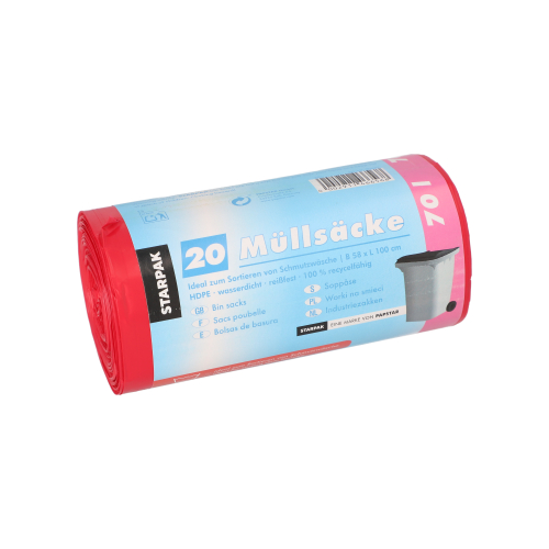25 x 20 Müllsäcke, HDPE 70 l 100 cm x 58 cm rot