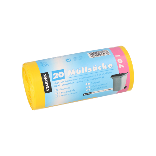25 x 20 Müllsäcke, HDPE 70 l 100 cm x 58 cm gelb