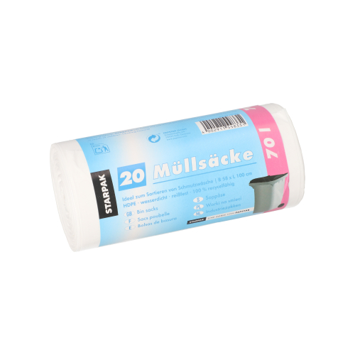 25 x 20 Müllsäcke, HDPE 70 l 100 cm x 58 cm weiss