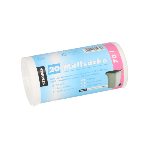 25 x 20 Müllsäcke, HDPE 70 l 100 cm x 58 cm transparent