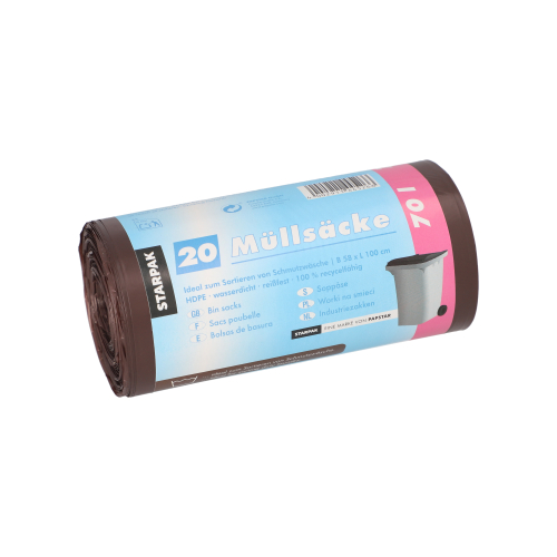 [90467] 25 x 20 Müllsäcke, HDPE 70 l 100 cm x 58 cm braun