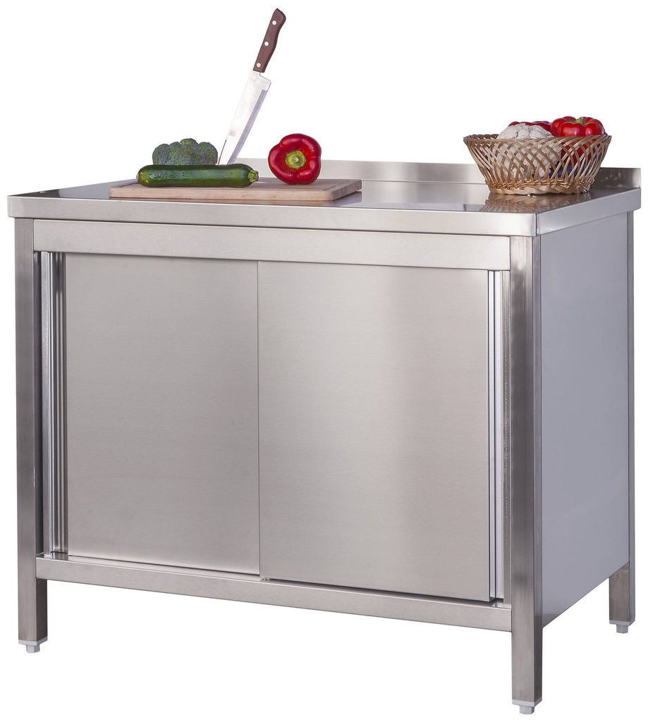 [ATS106A] Edelstahl Arbeitsschrank Profi mit Schiebetüren und Aufkantung - 1000 x 600 mm