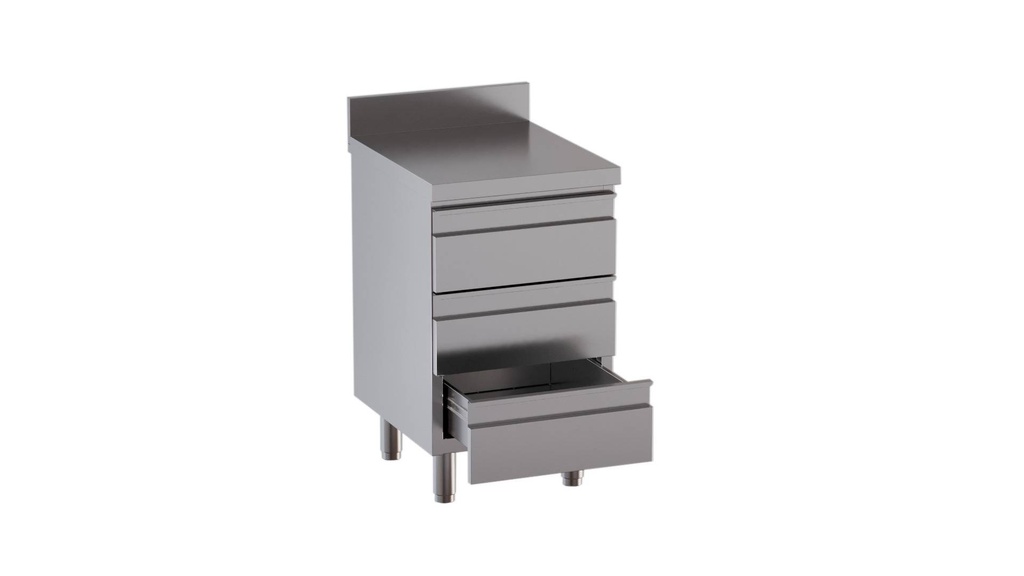 Edelstahl-Schubladenschrank ECO 3er Einheit 700 mit Aufkantung