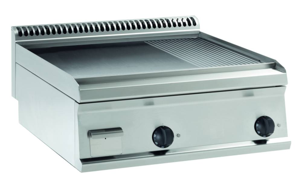 KBS Elektro-Grillplatte glatt-gerillt hartverchromt mit 2 Heizzonen Tischgerät