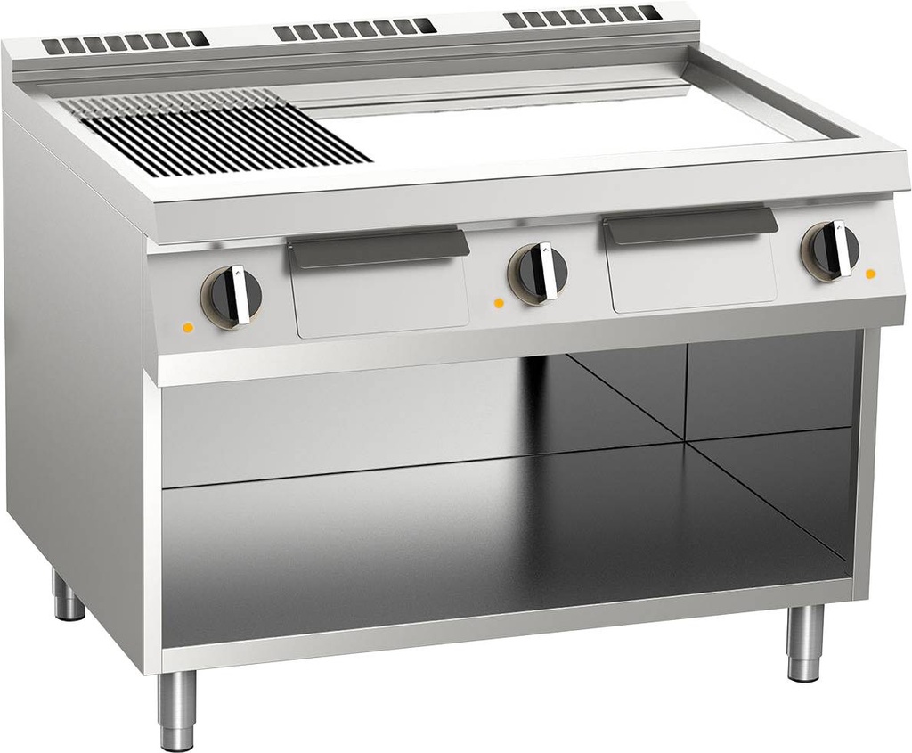 KBS Elektro-Grillplatte geteilt verchromt 16,2kW mit 3 Heizzonen offener Unterbau