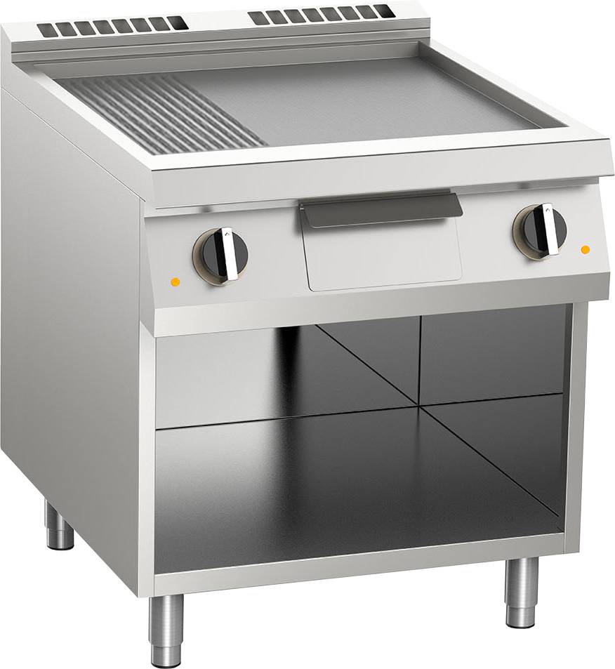 KBS Elektro-Grillplatte geteilt aus Edelstahl 10,8kW mit 2 Heizzonen offener Unterbau