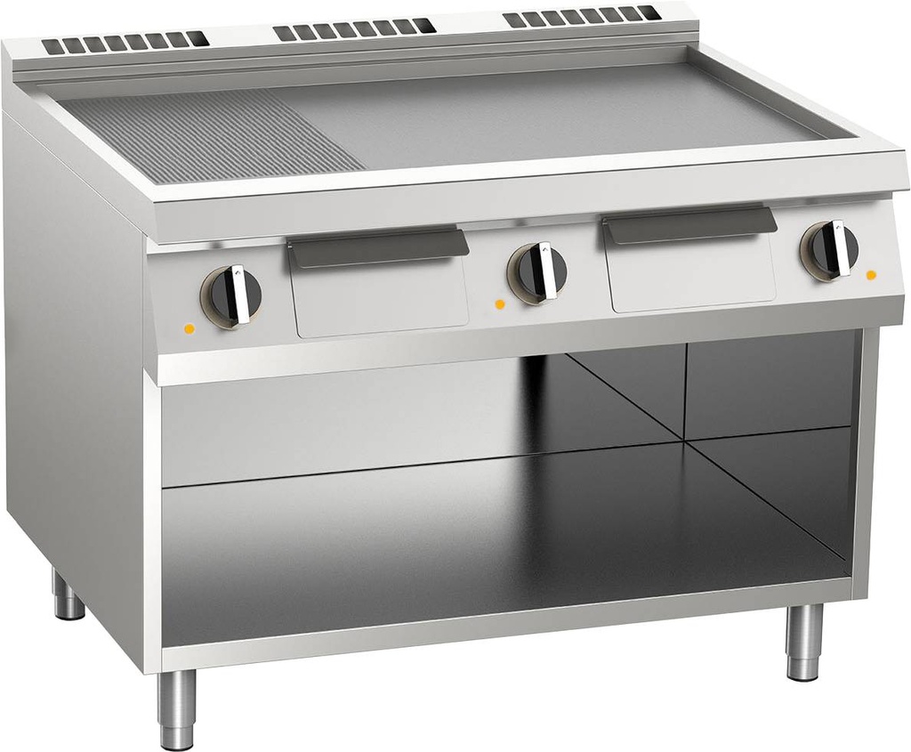 KBS Elektro-Grillplatte geteilt aus Edelstahl 16,2kW mit 3 Heizzonen offener Unterbau