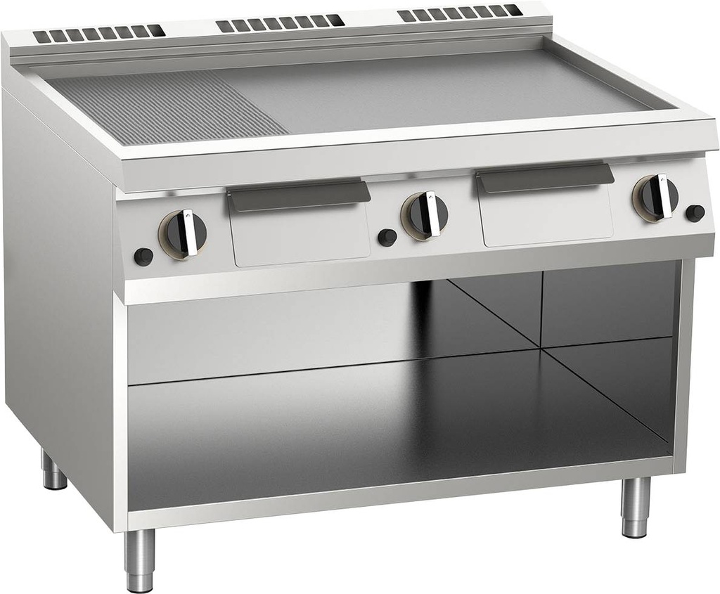 KBS Gas-Grillplatte aus Edelstahl 2/3 glatt + 1/3 gerillt 18kW offener Unterbau