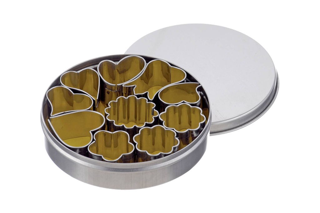 [199657] Dekor Ausstecher im Satz "Herz / Blume", 10-tlg., Edelstahl