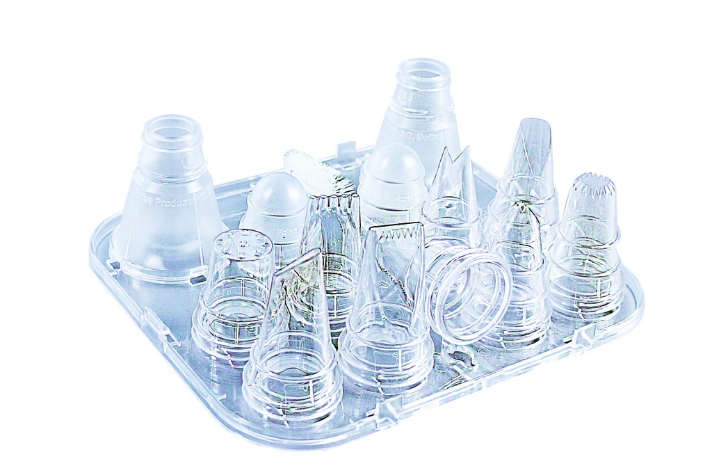 Tüllenkassetten-Set aus Polycarbonat, 8 Dekortüllen, glasklar