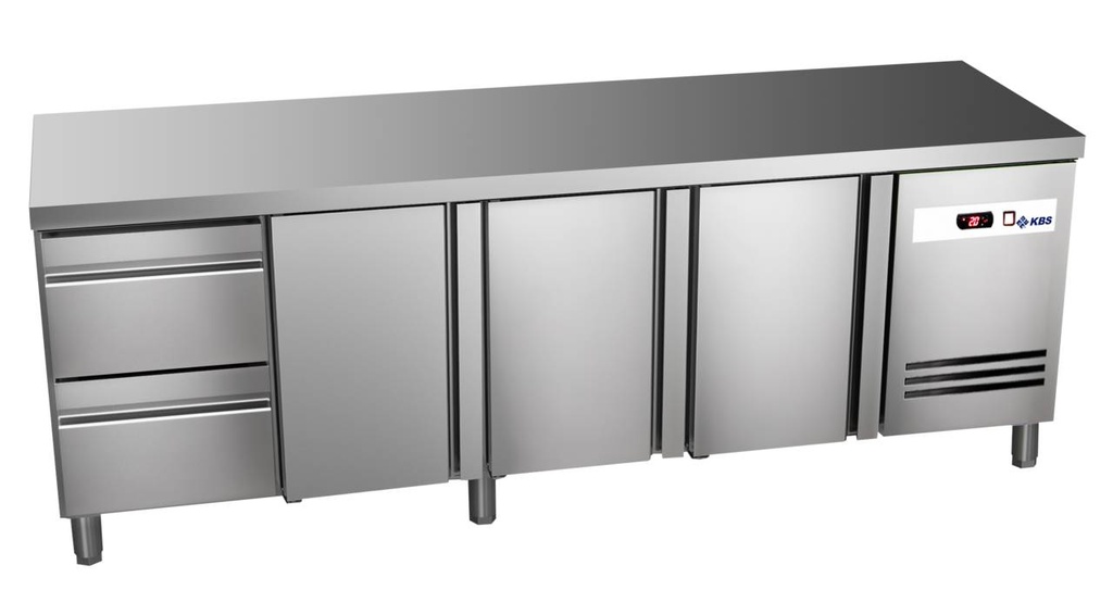 KBS Kühltisch Ready KT4102 mit Arbeitsplatte 3 Türen 2 halbe Schublade