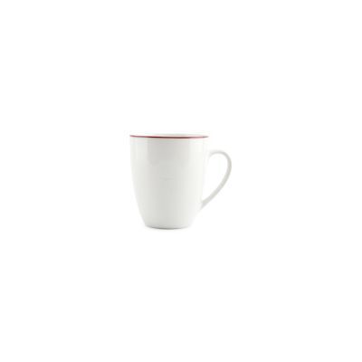 [750954] Becher burgunderfarbener Rand Basic White aus Porzellan