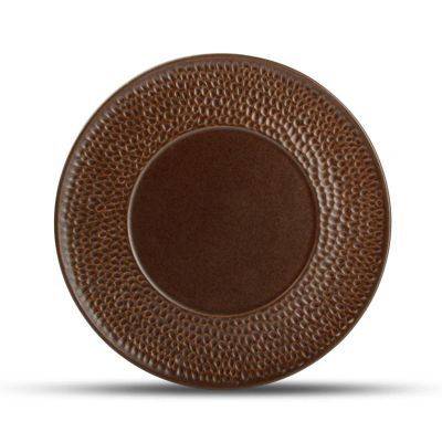 Teller gehämmerter Rand aus Porzellan, 28 cm, kupfer