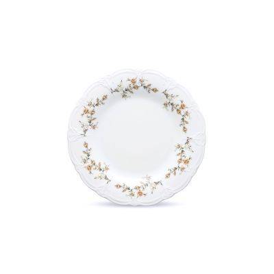 Flacher Teller braunes Blumenmuster Retro aus Porzellan, 32 cm