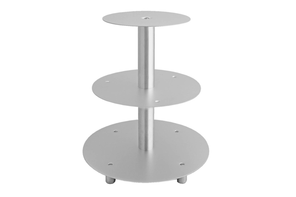 [146003] Etagen-Tortenständer aus Aluminium, 3-teilig, silber