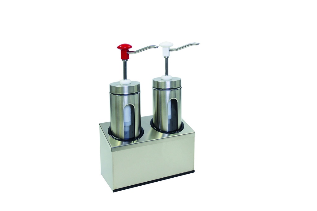[152431] Druckknopf Dosierspender aus Edelstahl, 2 x 2,0 l, 293 × 147 × 465 mm