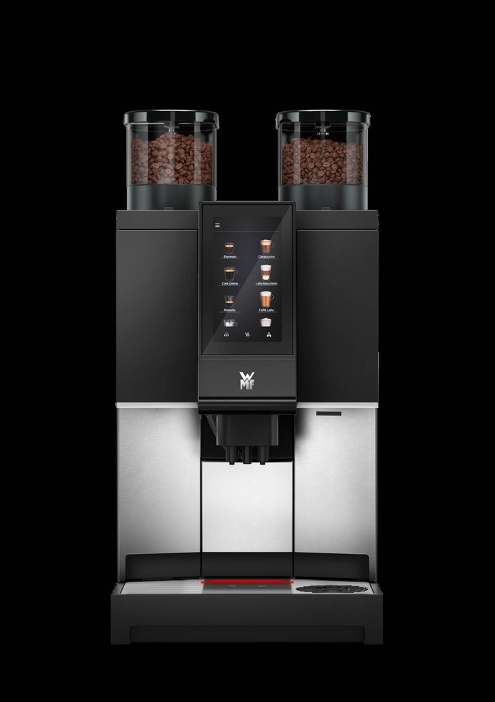 WMF 1300 S mit Basic Milk & 2 Mühlen - Basic Steam, Heißwasserausgabe seitlich