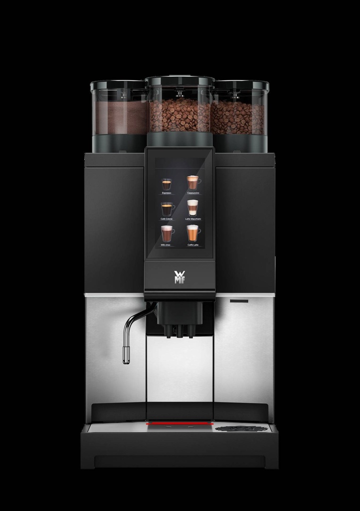 WMF 1300 S mit Smart Milk, 2 Mühlen & Choc - Basic Steam, Heißwasserausgabe seitlich